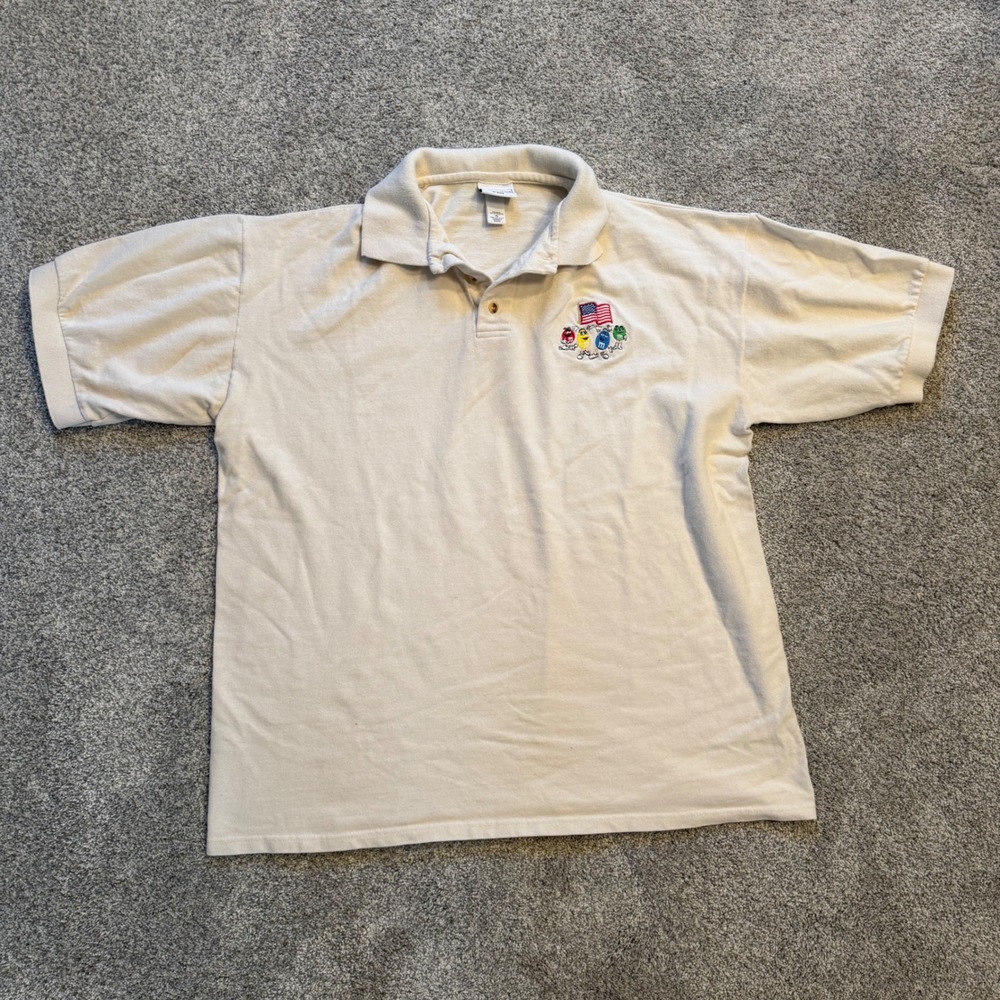 Vintage Cotton Deluxe by Anvil M&M American Flag Polo Shirt Cream XL